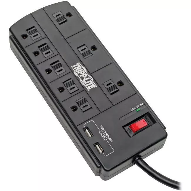 Tripp Lite TLP88USBB 8-Outlet Surge Protector with 2 USB Ports (2.1A Shared) - 8 ft. (2.43 m) Cord 1200 Joules Black