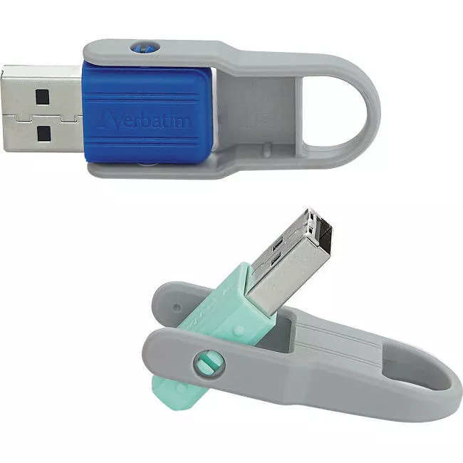 Verbatim 70061 32GB Store 'n' Flip&reg; USB Flash Drive - 2pk - Blue, Mint