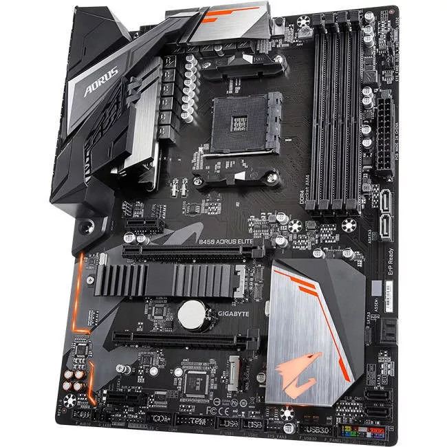 GIGABYTE B450 AORUS ELITE Desktop Motherboard - 1x Socket AM4 - AMD B450 - 4x DDR4 - RAID - 2x M.2 - 2x PCIe x16 - ATX