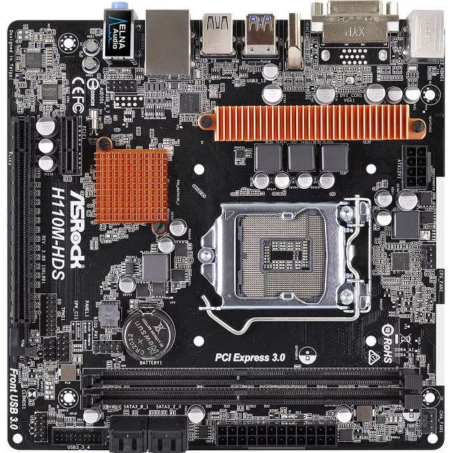 ASRock H110M-HDS-R3.0 Desktop Motherboard - 1x Socket H4 LGA-1151 - Intel H110 - 2x DDR4 - 1x PCIe x16 - Micro ATX