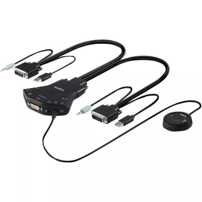 Belkin F1DN102F-3 KVM w/ Audio and Remote Controller - Secure Flip 2-port DVI-D