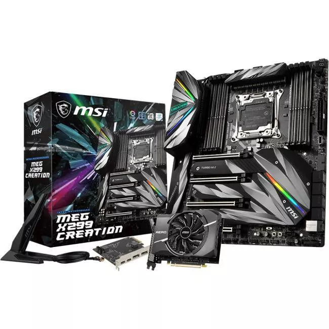 MSI X299CREATION Desktop Motherboard - 1x Socket R4 LGA-2066 - Intel X299 - 8x DDR4 - RAID - 3x M.2 - 4x PCIe x16 - Wi-Fi - EATX