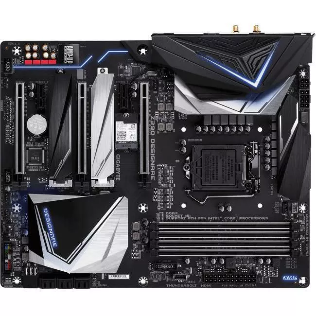 GIGABYTE Z390 DESIGNARE Desktop Motherboard - 1x Socket H4 LGA-1151 - Intel Z390 - 4x DDR4 - RAID - 2x M.2 - 3x PCIe x16 - Wi-Fi - ATX