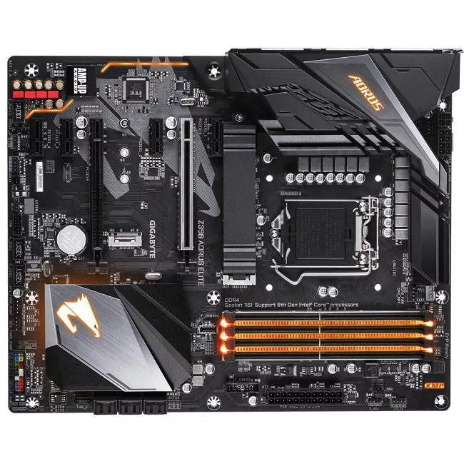 GIGABYTE Z390 AORUS ELITE Desktop Motherboard - 1x Socket H4 LGA-1151 - Intel Z390 - 4x DDR4 - RAID - 2x M.2 - 2x PCIe x16 - ATX