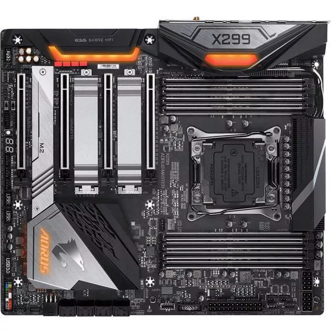 GIGABYTE X299 AORUS MASTER Desktop Motherboard - 1x Socket R4 LGA-2066 - Intel X299 - 8x DDR4 - RAID - 3x M.2 - 4x PCIe x16 - Wi-Fi - EATX