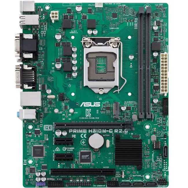 ASUS PRIME H310M-C R2.0/CSM Desktop Motherboard - 1x Socket H4 LGA-1151 - Intel H310 - 2x DDR4 - 1x M.2 - 1x PCIe x16 - 1x RJ-45 - Micro ATX