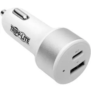 Tripp Lite U280-C02-C1A1 Dual-Port USB Car Charger with PD Charging - USB Type C (27W) & USB Type A (5V 1A/5W) UL 2089