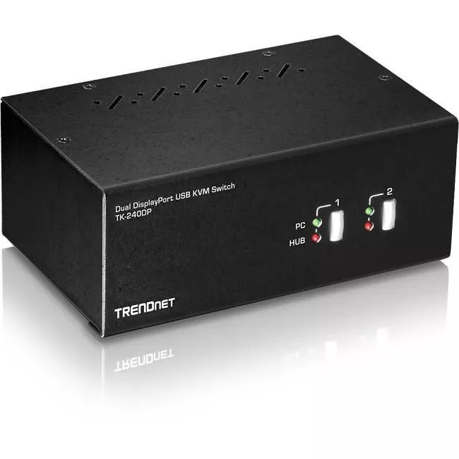 TRENDnet TK-240DP 2-Port Dual Monitor DisplayPort KVM Switch With Audio, 2-Port USB 2.0 Hub, 4K UHD Resolutions Up To 3840 x 2160, Connect Two DisplayPort Monitors, Dual Monitor KVM Switch, Black,