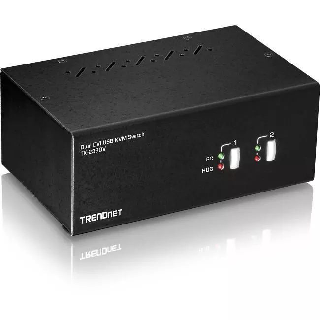 TRENDnet TK-232DV 2-Port Dual Monitor DVI KVM Switch with Audio, 2-Port USB 2.0 Hub, Digital Resolutions up to 1920 x 1200, Analog Resolutions up to 2048 x 1536,