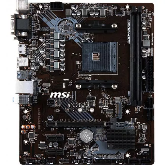 MSI B450MPROM2V2 Desktop Motherboard - 1x Socket AM4 - AMD B450 - 2x DDR4 - RAID - 1x M.2 - 1x PCIe x16 - Micro ATX