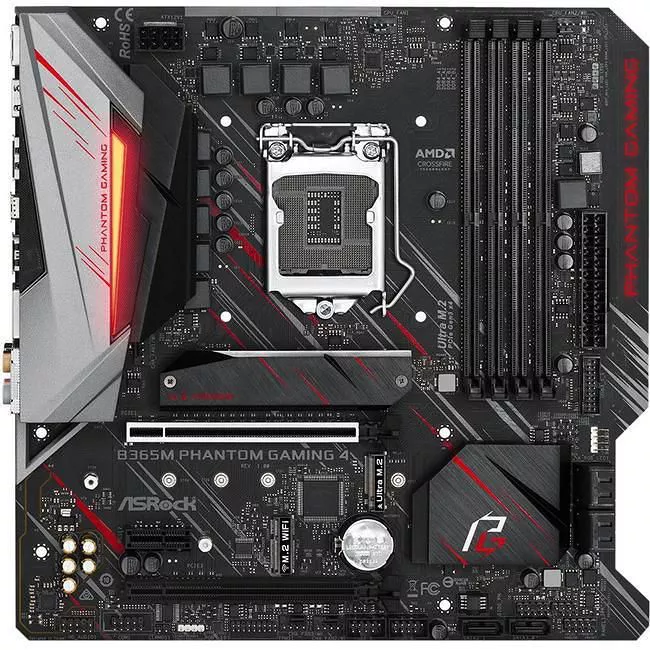 ASRock B365M PHANTOM GAMING 4 Desktop Motherboard - 1x Socket H4 LGA-1151 - Intel B365 - 4x DDR4 - 2x M.2 - 2x PCIe x16 - Micro ATX