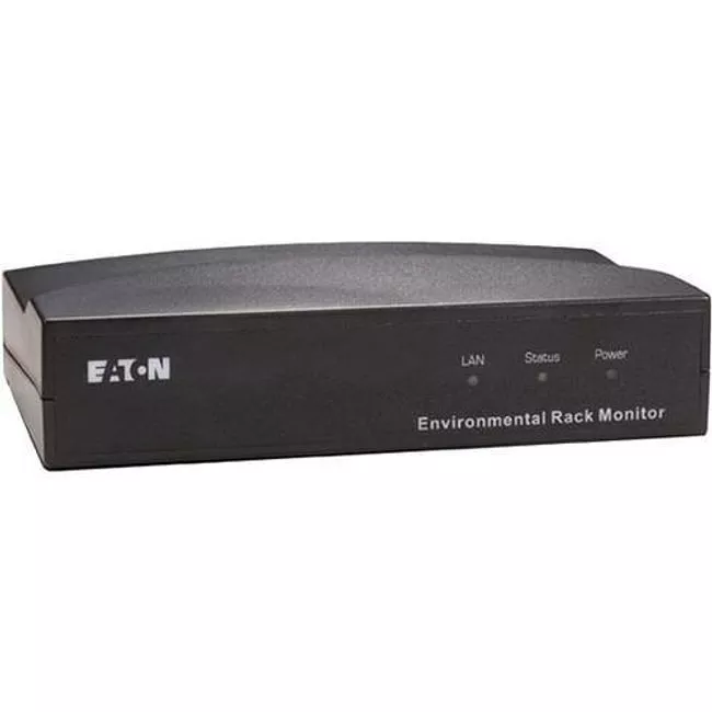 Eaton 103005775 Environmental Rack Monitor Black 2 Mb Static RAM 2 Mb Flash ROM 2 asynchronous serial ports 10/100 TX RJ-45 jack connector 0°C -40°C operating temp 50/60 Hz Two Asynchronous serial ports 120 Vac 6.0 Watts Maximum 2 pins