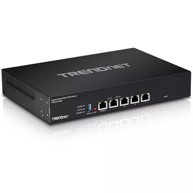TRENDnet TWG-431BR Gigabit Multi-WAN VPN Business Router; ; 5 x Gigabit ports; 1 x Console Port; QoS; Inter-VLAN Routing; Dynamic Routing; Load-Balancing; High Availability; Online Firmware Updates