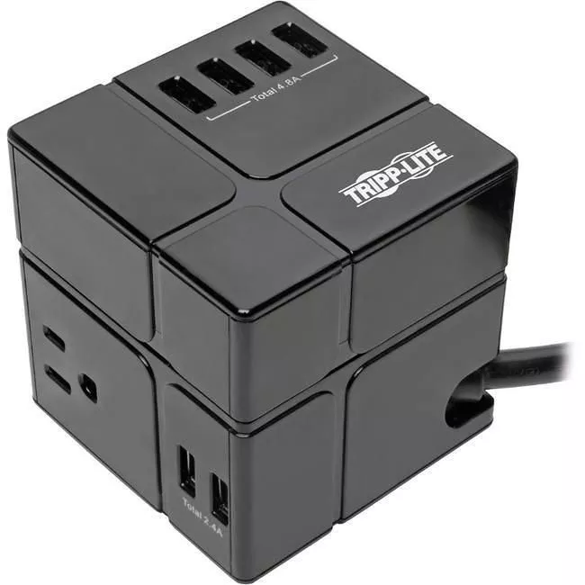 Tripp Lite TLP366CUBEUSBB Protect It! 3-Outlet Power Cube Surge Protector - 6 USB-A Ports (7.2A Shared) 6 ft. (1.83 m) Cord 540 Joules Black