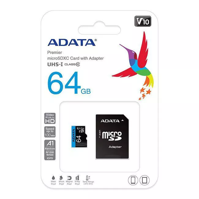 ADATA AUSDX64GUICL10A1-RA1 Premier 64 GB MicroSDHC/SDXC Memory Card with Adapter