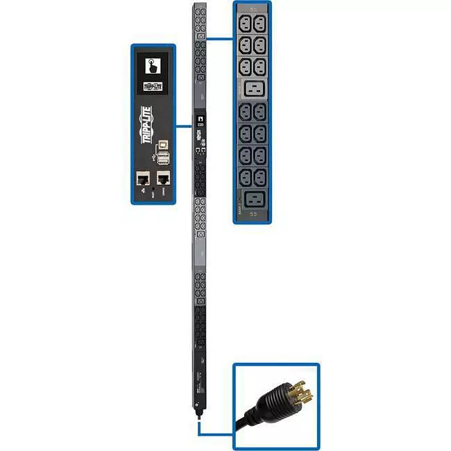 Tripp Lite PDU3EVN6L1520 PDU 6.6kW 200-240V 3PH Monitored PDU - LX Interface Gigabit 48 Outlets L15-20P Input LCD 1.8 m Cord 0U 1.8 m Height TAA