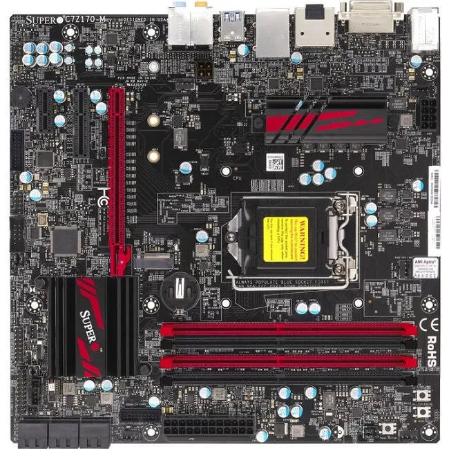 Supermicro MBD-C7Z170-M-O Desktop Motherboard - 1x Socket H4 LGA-1151 - Intel Z170 - 4x DDR4 - RAID - 1x M.2 - 1x PCIe x16 - Micro ATX