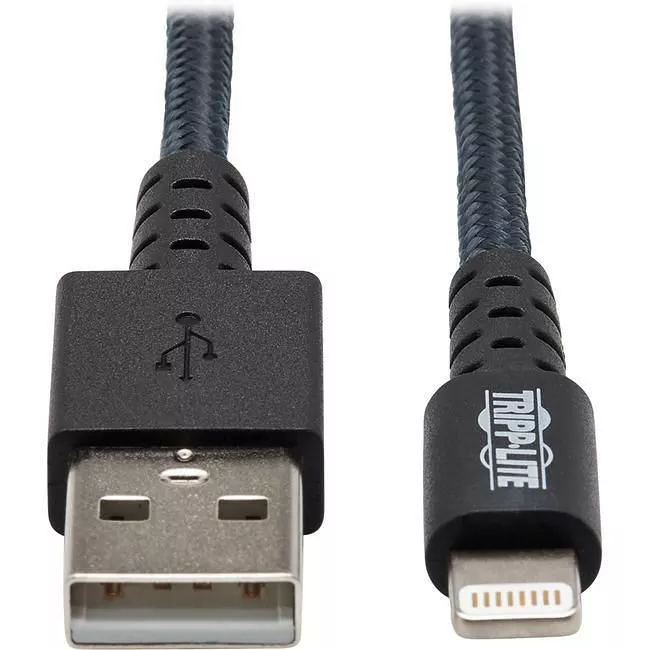 Tripp Lite M100-001-GY-MAX Eaton Tripp Lite Series Heavy-Duty USB-A to Lightning Sync/Charge Cable, UHMWPE and Aramid Fibers, MFi Certified - 1 ft. (0.31 m)