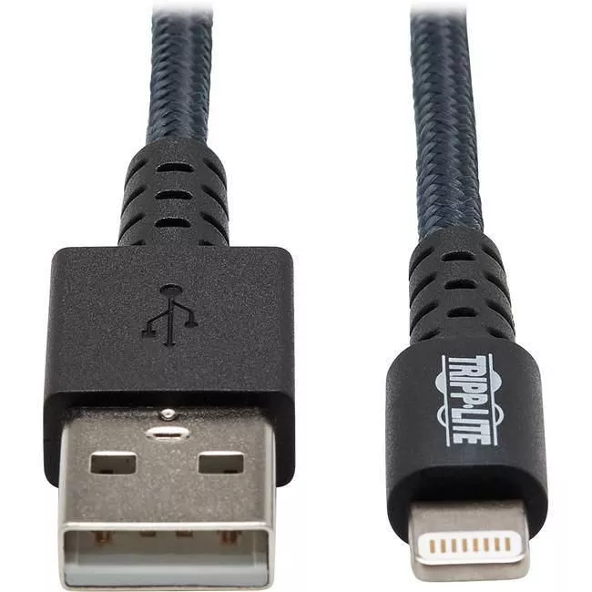 Tripp Lite M100-003-GY-MAX Eaton Tripp Lite Series Heavy-Duty USB-A to Lightning Sync/Charge Cable, UHMWPE and Aramid Fibers, MFi Certified - 3 ft. (0.91 m)