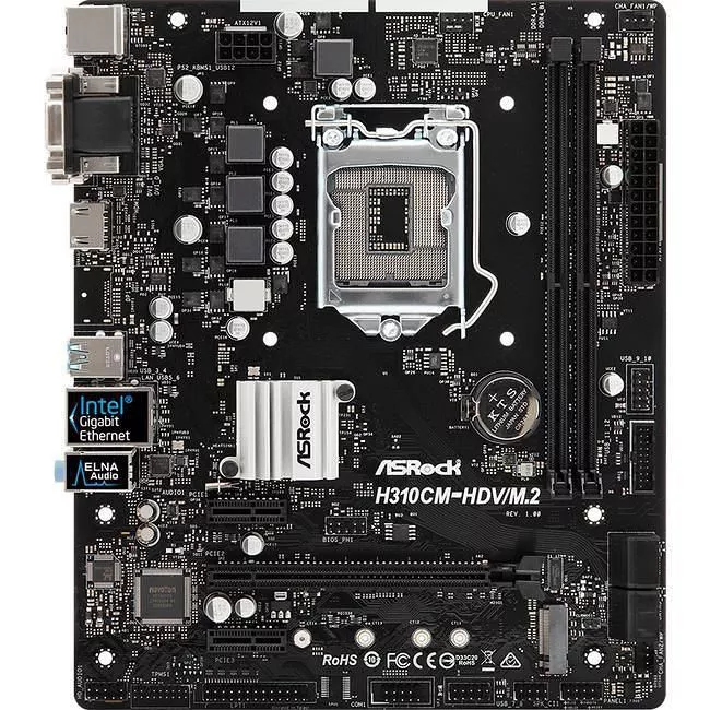 ASRock H310CM-HDV/M.2 Desktop Motherboard - 1x Socket H4 LGA-1151 - Intel H310 - 2x DDR4 - 1x M.2 - 1x PCIe x16 - Micro ATX