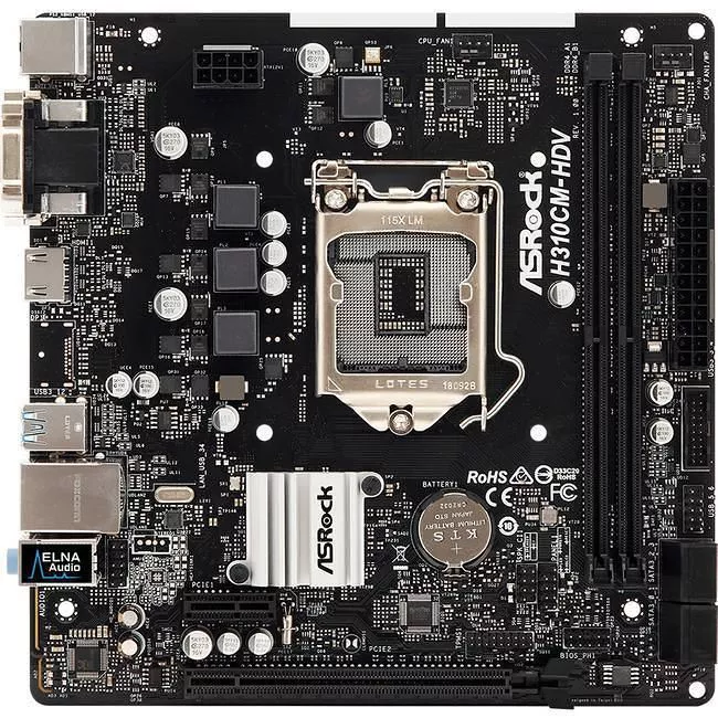 ASRock H310CM-HDV Desktop Motherboard - 1x Socket H4 LGA-1151 - Intel H310 - 2x DDR4 - 1x PCIe x16 - Micro ATX