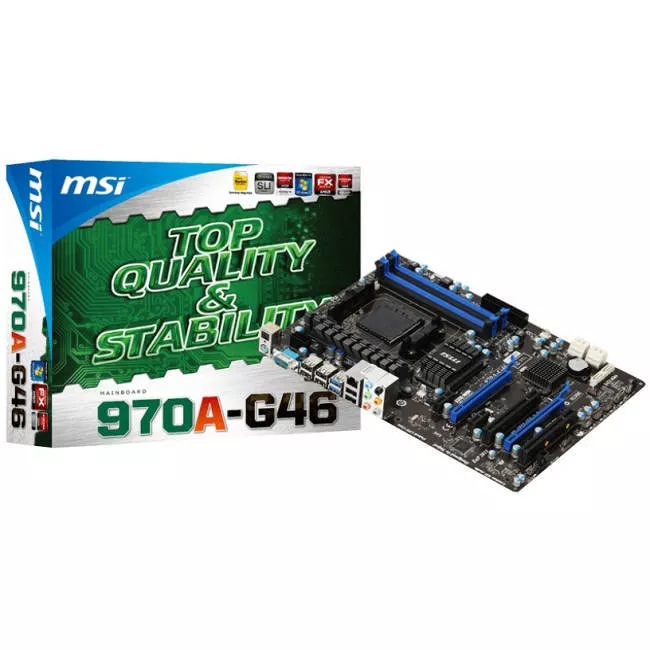 MSI 970A-G46 Desktop Motherboard - 1x Socket AM3+ - AMD 970 - 4x DDR3 - RAID - 2x PCIe x16 - 1x RJ-45 - ATX