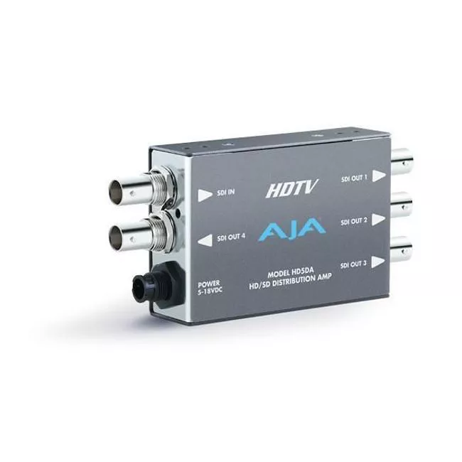 AJA HD5DA HD/SD SDI Distribution Amplifier/Repeater, 1x4, EQ, 143 Mb - 1.5 Gb