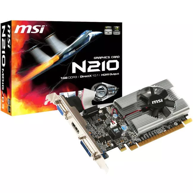 MSI N210-MD1G/D3 GeForce 210 Graphic Card - 589 MHz Core - 1 GB GDDR3 - PCI-E 2.0 x16 - Low-profile