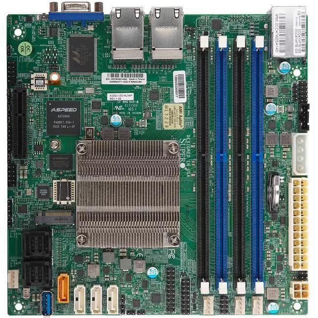 Supermicro MBD-A2SDI-8C+-HLN4F-B Server Motherboard - Socket BGA-1310 - 4x DDR4 - 1x M.2 - 4x RJ-45 - Mini ITX