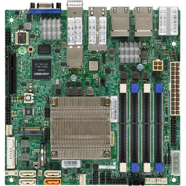 Supermicro MBD-A2SDI-TP8F-B Server Motherboard - Socket BGA-1310 - 4x DDR4 - 1x M.2 - 8x RJ-45 - Mini ITX