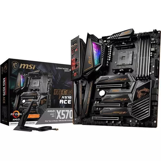 MSI X570ACE Desktop Motherboard - 1x Socket AM4 - AMD X570 - 4x DDR4 - RAID - 3x M.2 - 3x PCIe x16 - Wi-Fi - ATX