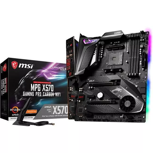 MSI X570GPCARBWIFI Desktop Motherboard - 1x Socket AM4 - AMD X570 - 4x DDR4 - RAID - 2x M.2 - 1x PCIe x16 - Wi-Fi - ATX