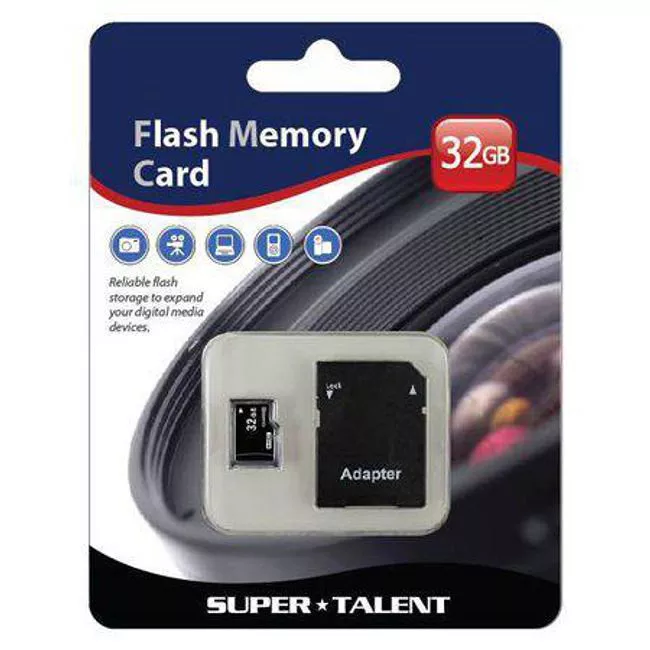 Super Talent MSD32ST10R Class 10 32 GB Micro SDHC Memory Card w/Adapter