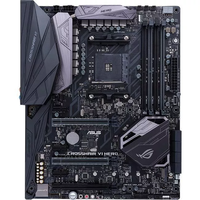 ASUS ROG CROSSHAIR VI HERO Desktop Motherboard - 1x Socket AM4 - AMD X370 - 4x DDR4 - RAID - 1x M.2 - 3x PCIe x16 - ATX