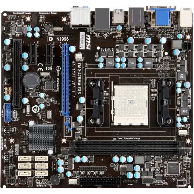 MSI FM2-A75MA-E35 Desktop Motherboard - 1x Socket FM2 - AMD A75 - 2x DDR3 - RAID - 1x PCIe x16 - 1x RJ-45 - Micro ATX