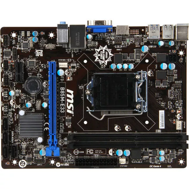 MSI B85M-E33 Desktop Motherboard - 1x Socket H3 LGA-1150 - Intel B85 Express - 2x DDR3 - 1x PCIe x16 - 1x RJ-45 - Micro ATX
