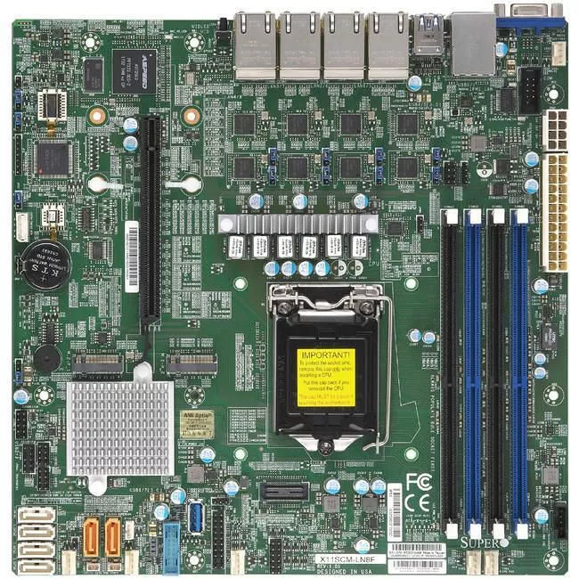 Supermicro MBD-X11SCM-LN8F-O Server Motherboard - 1x Socket H4 LGA-1151 - Intel C246 - 4x DDR4 - RAID - 1x M.2 - 1x PCIe x16 - 8x RJ-45 - Micro ATX