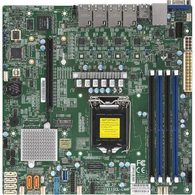 Supermicro MBD-X11SCL-LN4F-B Server Motherboard - 1x Socket H4 LGA-1151 - Intel C242 - 4x DDR4 - RAID - 1x M.2 - 1x PCIe x16 - 4x RJ-45 - Micro ATX