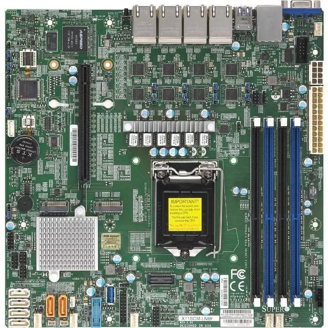 Supermicro MBD-X11SCM-LN8F-B Server Motherboard - 1x Socket H4 LGA-1151 - Intel C246 - 4x DDR4 - RAID - 1x M.2 - 1x PCIe x16 - 8x RJ-45 - Micro ATX