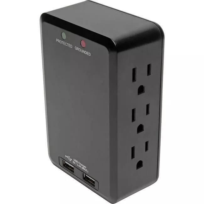 Tripp Lite TLP6SLUSBB 6-Outlet Surge Protector with 2 USB Ports (3.4A Shared) - Side Load Direct Plug-In 1050 Joules