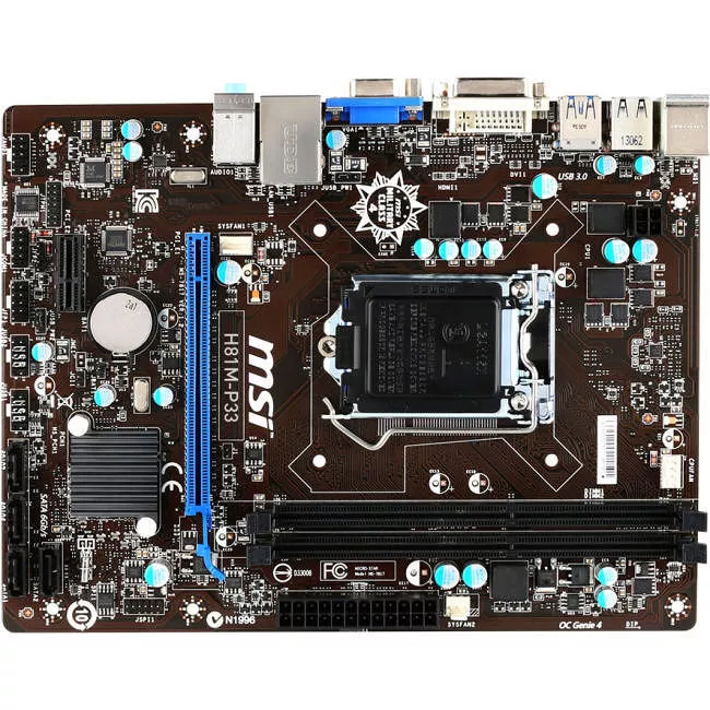 MSI H81M-P33 Desktop Motherboard - 1x Socket H3 LGA-1150 - Intel H81 - 2x DDR3 - 1x PCIe x16 - 1x RJ-45 - Micro ATX
