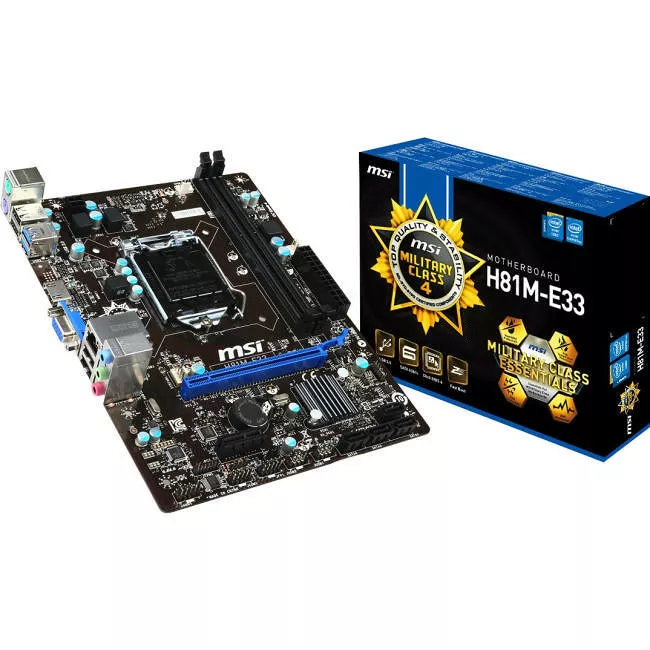 MSI H81M-E33 Desktop Motherboard - 1x Socket H3 LGA-1150 - Intel H81 - 2x DDR3 - 1x PCIe x16 - 1x RJ-45 - Micro ATX
