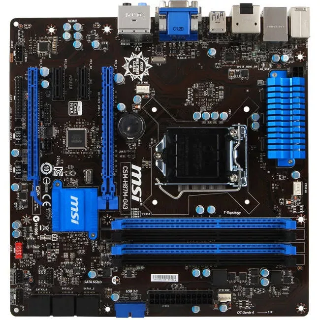 MSI CSM-H87M-G43 Desktop Motherboard - 1x Socket H3 LGA-1150 - Intel H87 Express - 4x DDR3 - RAID - 2x PCIe x16 - 1x RJ-45 - Micro ATX