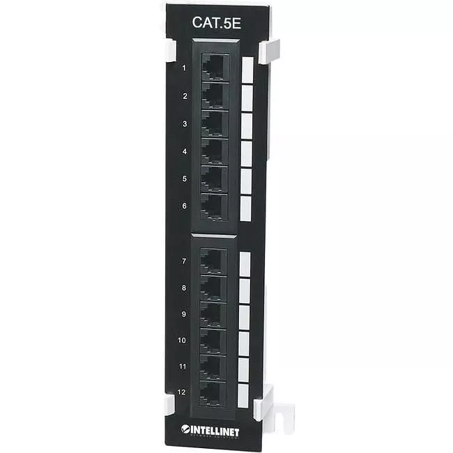 Intellinet 162470 Patch Panel, Cat5e, Wall-mount, UTP, 12-Port, Black