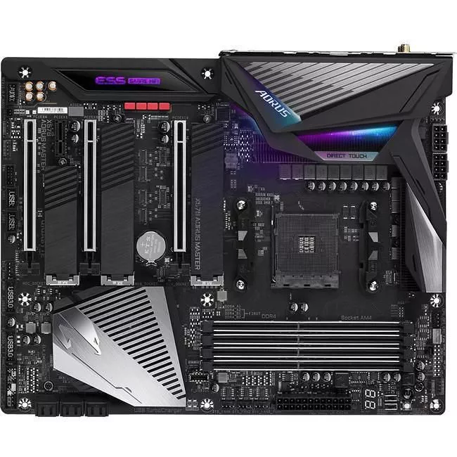 GIGABYTE X570 AORUS MASTER Desktop Motherboard - 1x Socket AM4 - AMD X570 - 4x DDR4 - RAID - 3x M.2 - 3x PCIe x16 - Wi-Fi - 2x RJ-45 - ATX