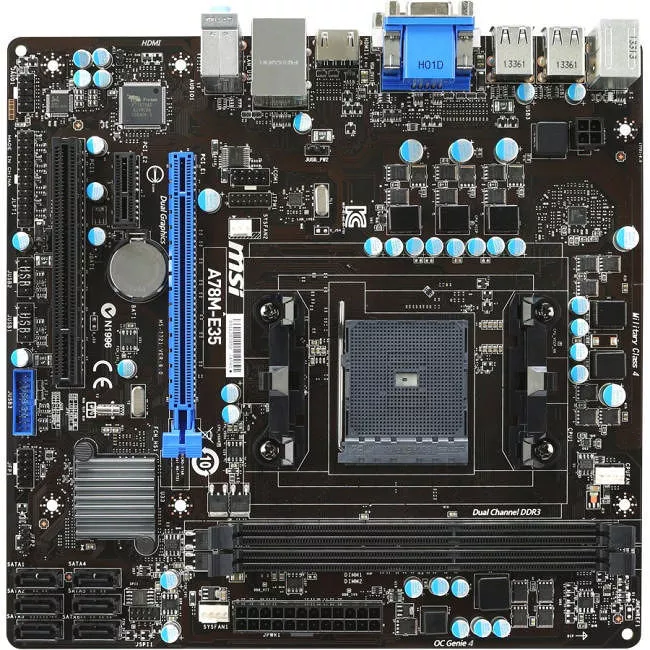 MSI A78M-E35 Desktop Motherboard - 1x Socket FM2+ - AMD A78 - 2x DDR3 - RAID - 1x PCIe x16 - 1x RJ-45 - Micro ATX