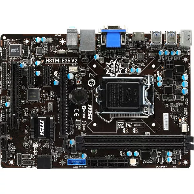 MSI H81M-E35 V2 Desktop Motherboard - 1x Socket H3 LGA-1150 - Intel H81 - 2x DDR3 - 1x PCIe x16 - 1x RJ-45 - Micro ATX