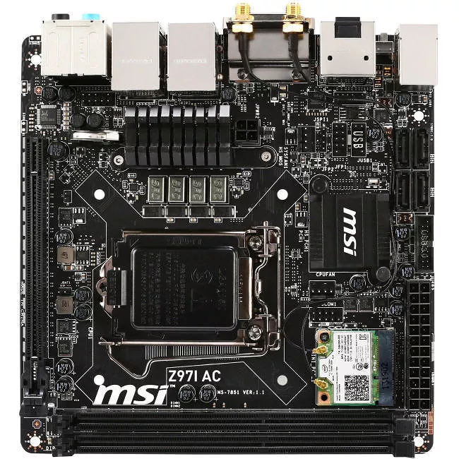 MSI Z97I AC Desktop Motherboard - 1x Socket H3 LGA-1150 - Intel Z97 Express - 2x DDR3 - RAID - 1x PCIe x16 - Wi-Fi - 2x RJ-45 - Mini ITX