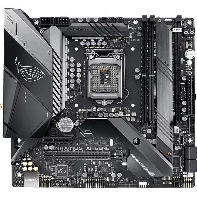 ASUS ROG MAXIMUS XI GENE Desktop Motherboard - 1x Socket H4 LGA-1151 - Intel Z390 - 2x DDR4 - RAID - 2x M.2 - 1x PCIe x16 - Wi-Fi - Micro ATX
