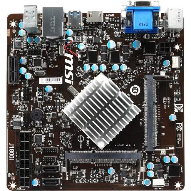MSI J1800I Desktop Motherboard - Intel 2x DDR3 - 1x RJ-45 - Mini ITX